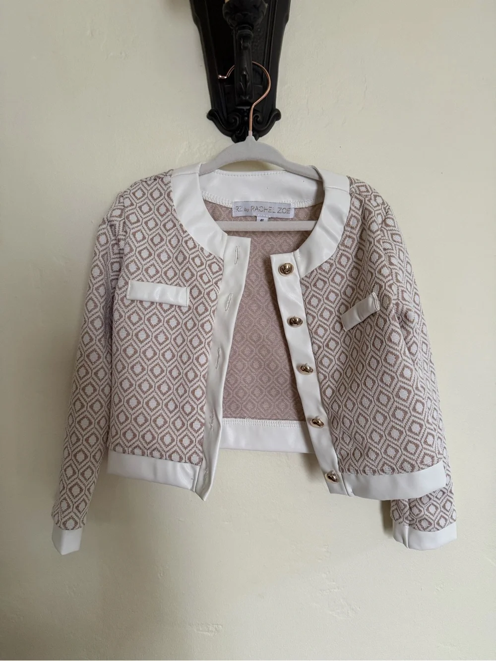 Rachel Zoe Cream & Beige Geometric Cropped Blazer
